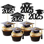 Ephlyn 24 Paket Siyah Simli 2022 Mezuniyet Kepi Kek Üstleri 2022 Sınıfı Mezun Kap Cupcake Kürdanları 2022 Mezuniyet Temalı Parti Kek Dekorasyon Malzemeleri