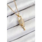 Epilons 316L Çelik Zirkon Taşlı Kilit Ve Sallantılı Anahtar Model Gold Renk Kadın Kolye - TJ-BKO10353
