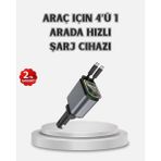Epilons Araç Şarj Cihazı 4 Portlu 66W Hızlı Şarjlı LED Işıklı ve 180° Dönebilir - Seçenek