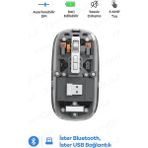 Epilons Bluetooth USB Çift Modlu Sessiz Mouse, Type-C Şarjlı, Dpı Ayarlı, Kablosuz 10M Çekim Mesafeli, Taşınabilir Şarjlı Mouse Siyah