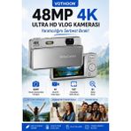 Epilons Dijital Kamera 4K Hd 48MP 16X Zoom Flaşlı Kayar Retro Video Kamera 2.8’’ Ekran 64GB Sd Kart Hediyeli Gümüş
