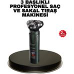 Epilons Kablosuz Profesyonel Erkek Bakım Seti - 3 Başlıklı, 3D Akıllı Kesim, Taşınabilir