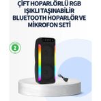 Epilons Rgb Işıklı Çift Hoparlörlü Taşınabilir Bluetooth Speaker ve Mikrofon