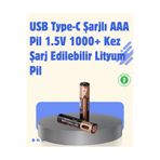 Epilons Usb Type-c Şarjlı Aaa Lityum Pil | 1.5v Sabit Voltaj, 1000+ Şarj Döngüsü İle Uzun Ömür