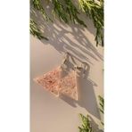 Epoksi İçine Pembe Glitter Süs Tırtıklı Kristal Desen Üçgen Şekil Gümüş Aksesuar Küpe El Yapımı