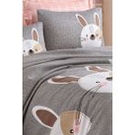 Eponj Home EP-024727 Baskılı Çift Kişilik Tavşancık A.Kahve-Gri-Pembe Pike Seti