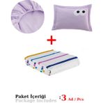 Eponj Home Funny Desenli Tek Kişilik Pike Takımı Lila Pamuk Kumaş 3 Parça - 160x235cm