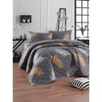 Eponj Home Kapitone Yatak Örtüsü Seti Modern Tema Çift Kişilik Altın-Gri Pamuklu 2 Yastık ile - Altın - Gri - 200 x 220 cm