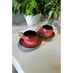 Eporselen Rainbow 2 Kişilik 4 Parça Seramik Double Kahve Fincanı Seti - Kırmızı - 150 ml