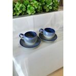Eporselen Rainbow 2 Kişilik 4 Parça Seramik Double Kahve Fincanı Seti - Mavi - 150 ml