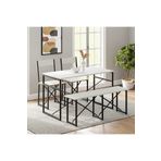 eportatif Mutfak Masası Bench Bank 120x60 Masa Set 2 Adet Sandalye Yemek Masası Beyaz 1547
