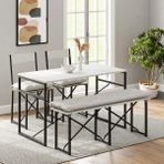 Eportatif Mutfak Masası Beyaz MDF Modern Tasarımlı 120X60 2 Sandalye ve Bank Seti