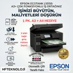 Epson Ecotank Tarayıcı + Fotokopi + Faks Çok Fonksiyonlu Tanklı Mürekkep Püskürtmeli Yazıcı +( 1 Er Pk. A3+A4 HEDİYE)-L15150 - Siyah