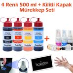 Epson L3150 4x500 ml Mürekkep + Kilitli Kapak Mürekkep Seti (Muadil)