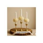 EQUINOX MUM Equinox (3’lü) Gold Şakayık Detaylı Beyaz Şamdan Mum – Dekoratif - Lotus Mumluk Hediyesiyle