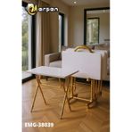 Eranş Serisi 4'lü Katlanır Mdf Mebran Ahşap Çanta Zigon Sehpa Gold Ayak Beyaz Desen Gold Ayak