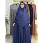 Erasra Class Ferace & Abaya Sufle Esarp ve Üsten Robalı Kemerli Elbise Takım .hac ve Umre Için Uygundur Indigo - İndigo - Standart