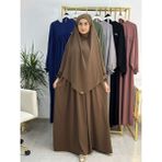 Erasra Class Ferace & Abaya Sufle Esarp ve Üsten Robalı Kemerli Elbise Takım .hac ve Umre Için Uygundur Kahve - Kahverengi - Standart