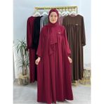 Erasra Class Şallı ve Üsten Robalı,kemerli Elbise Takım .hijap ,abaya (Hac ve Umre Için Uygundur) Bordo - Standart