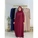 Erasra Class Tesettür Elbise,önü V Model Büzgülü,sufle Esarpla Takım.hijap ,khimar.hac Umre Için Uygundur Bordo - Standart