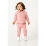 Eray Kids Kız Bebek Pamuklu Tüylenme Yapmayan Fırfırlı Yaka Detaylı Örme Triko Takım (6-9-12-18 Aylık) - Pembe - 6 Ay