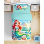 Erays Home Deniz Kızı Mermaid 3D Dijital Baskılı Tek Kişilik Nevresim Takımı - Su Yeşili - 160 x 220 cm