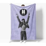Erays Home Erayshome Bts Jungkook Desenli Baskılı Polar Tv Battaniyesi - Lila - 140 x 170 cm