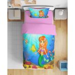 Erays Home Erayshome Deniz Kızı 3D Tek Kişilik Çarşafsız Nevresim Takımı - Mavi - Pembe - 160 x 220 cm
