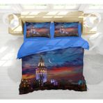 Erays Home Galata Kulesi 3D Çift Kişilik Nevresim Takımı - 200 x 220 cm - Mavi - Kahverengi