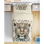 Erays Home Leopar 3D Dijital Baskılı Tek Kişilik Nevresim Takımı Dijital Lüks Nevresim Takımı - Bej - 160 x 220 cm