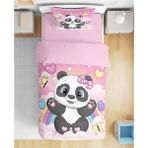 Erays Home Sevimli Panda 3D Dijital Baskılı Tek Kişilik Nevresim Takımı Çocuk Kız Nevresim Takımı - Pembe - 160 x 220 cm