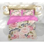 Erayshome Vintage Çiçek 3D Çift Kişilik Nevresim Takımı - 200 x 220 cm - Açık Pembe