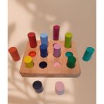 Erc Ahşap Montessori Eşleştirme Tablalı Silindirler & Masif Oyuncak - Ahşap Desenli