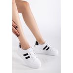 Erceka Kadın Spor Ayakkabı Sneaker Günlük Kullanıma Uygun Beyaz-Siyah-Kırmızı,Mavi Bağcıklı