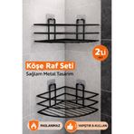 ERD & EMA HOME Siyah Güçlü Yapışkanlı Tekli Banyo Köşe Rafı 2 Adet banyo rafı