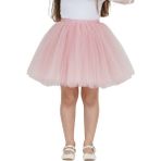 ERDEM KIDS Kız Çocuk Bayramlık 23 Nisan Doğum Günü Tüllü Tütü Etek - Pudra - 7 - 8 Yaş
