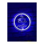 Erdem neon led 12365897 Kahve Logolu Mavi Renk Coffee Yazısı Cap 24 Cm Neon Led 12 V Duvar Dekorasyon Ürünü
