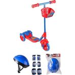 Erdem Oyuncak 3 Tekerlekli Frenli Sepetli Çocuk Scooter Kask Dizlik Dahil - Kırmızı