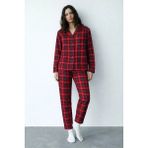 Erdenay Tekstil Ipeksi Dokulu Süet Kadın Pijama Takımı Kırmızı Ekoseli - XL