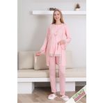 ERDENİZ TEKSTİL Hamile Pijama Takımı Düğmeli Dantel Şeritli Emzirme / Tesettür İçin Uygun / Terlik ve Taç