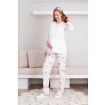 ERDENİZ TEKSTİL Hamile Pijama Takımı Melisa Kumaş Çiçek Desenli / Dantel Detaylı Önü Düğmeli