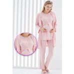 ERDENİZ TEKSTİL Kısa Kol Hamile Pijama ve Sabahlık Takımı / Pamuklu Viskon Kumaş / Önden Düğmeli ve Dantelli