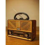 Erdineks Nostaljik Teyp Radyo Bluetooth Hoparlör Solar Panel Fenerli Çift Hoparlör Fm Am Sw USB - Açık Kahverengi