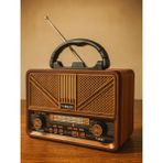 Erdineks Nostaljik Teyp Radyo Bluetooth Hoparlör Solar Panel Fenerli Çift Hoparlör Fm Am Sw USB - Koyu Kahverengi
