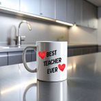 Erdo Ticaret Best Teacher Ever Baskılı Kupa Model 202 Seramik Kahve Kupası Öğretmen Hediyesi Özel Tasarım Bardak - Belirtilmemiş - 001 - Beyaz