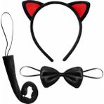 Erdo Ticaret Kırmızı Kulaklı Kedi Kostüm Seti – Taç, Papyon, Kuyruk - Belirtilmemiş - Renkli