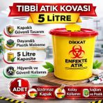 Erdo Ticaret Tıbbi Atık Kovası 5 Litre 1 Adet Kapaklı Tıbbi Atık Kutusu Enfekte Atık Kovası - Renkli - Belirtilmemiş