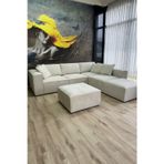 Erduran Mobilya Angelo 4 Modül + 2 Puf Köşe Koltuk Takımı (6 Modül) Babyface Kumaş Beyaz Sırt Minderli