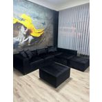 Erduran Mobilya Angelo 4 Modül + 2 Puf Köşe Koltuk Takımı (6 Modül) Bayb Face Kadife Siyah