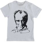 Eren Bey Erkek ve Kız Çocuk Atatürk Baskılı Tişört/ T-Şhirt - Beyaz - 11 Yaş